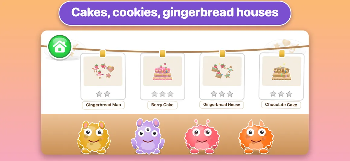 Cakes, cookies and gingerbread houses in Yummy Monsters