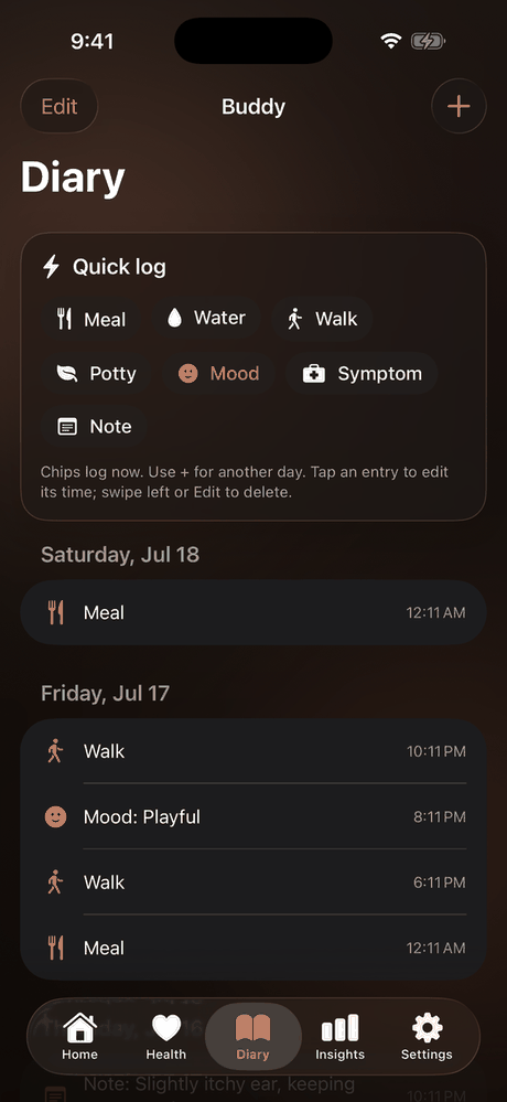 PawNook daily diary
